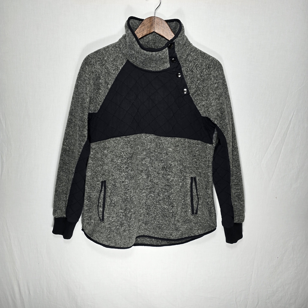 Women’s Abercrombie & Fitch Sherpa Fleece Jacket Size Medium Black Gray Zip Up
